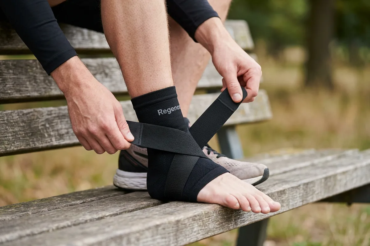 Person wearing the Regenox ankle support during activity