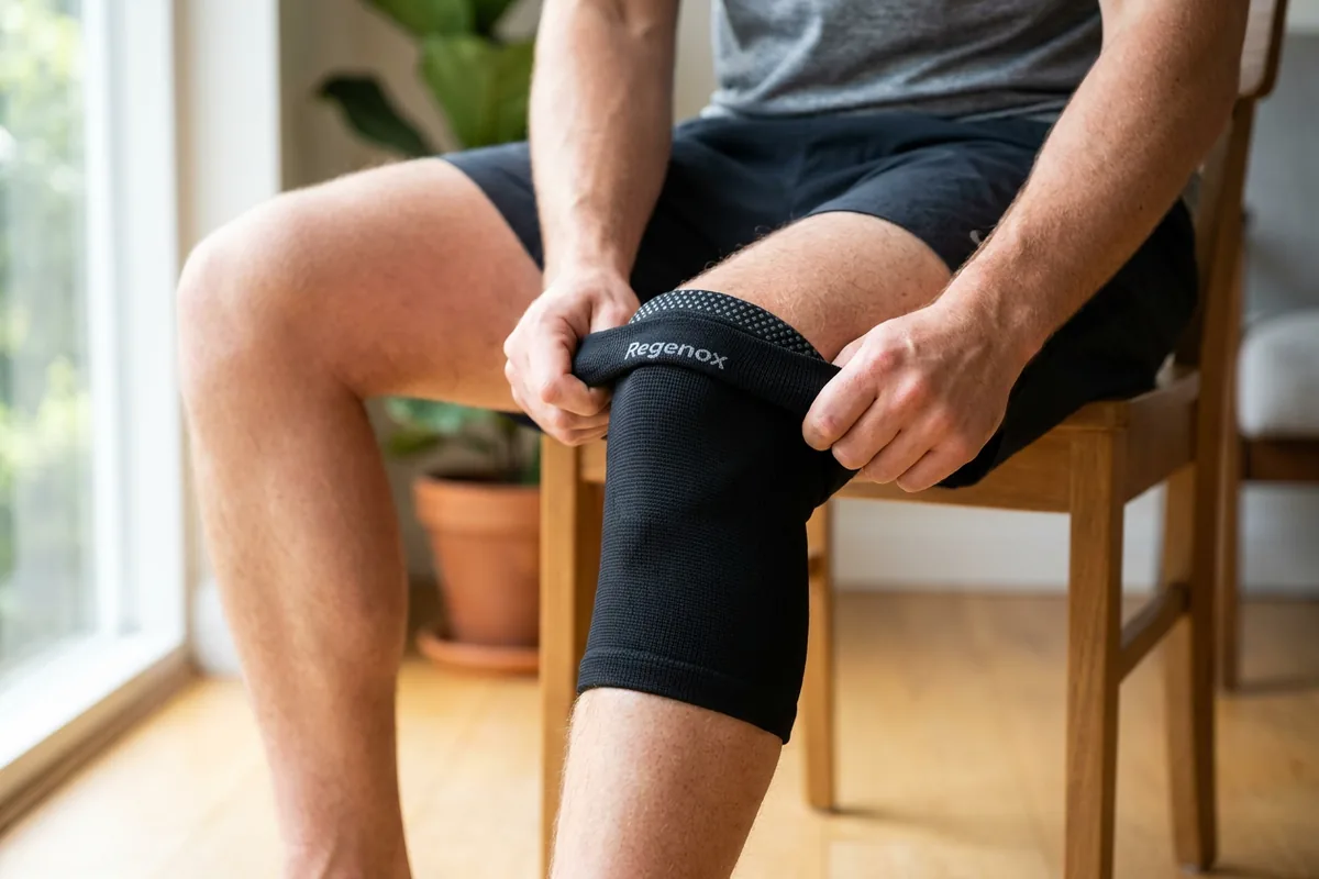 Person wearing the Regenox knee sleeve during activity