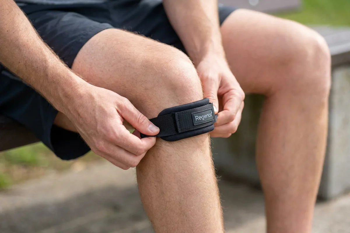 Person wearing the Regenox patella strap during activity