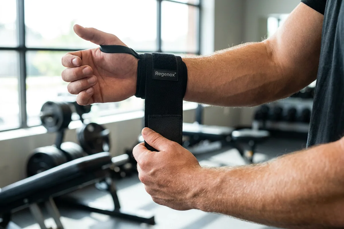 Person wearing the Regenox wrist support strap during activity